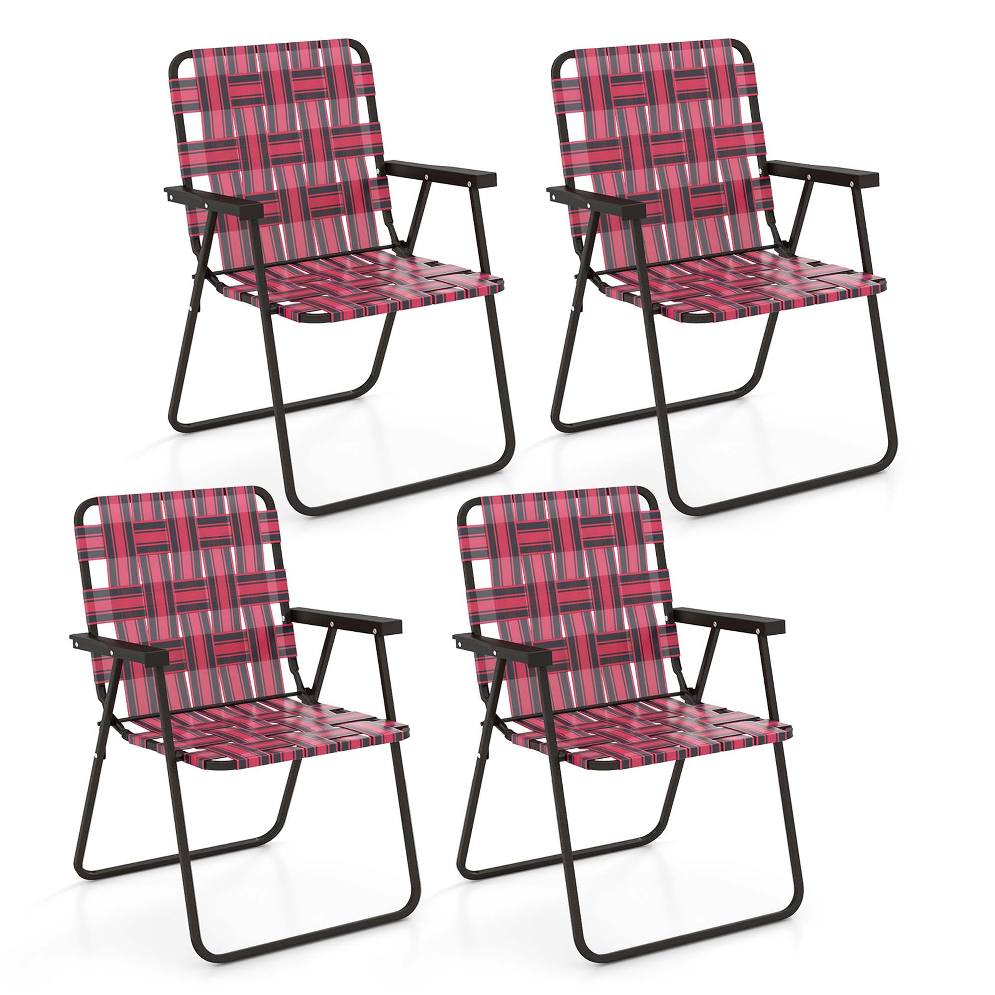 Costway 4PCS Folding Beach Chair Camping Lawn Webbing Chair Lightweight 1 Position Red